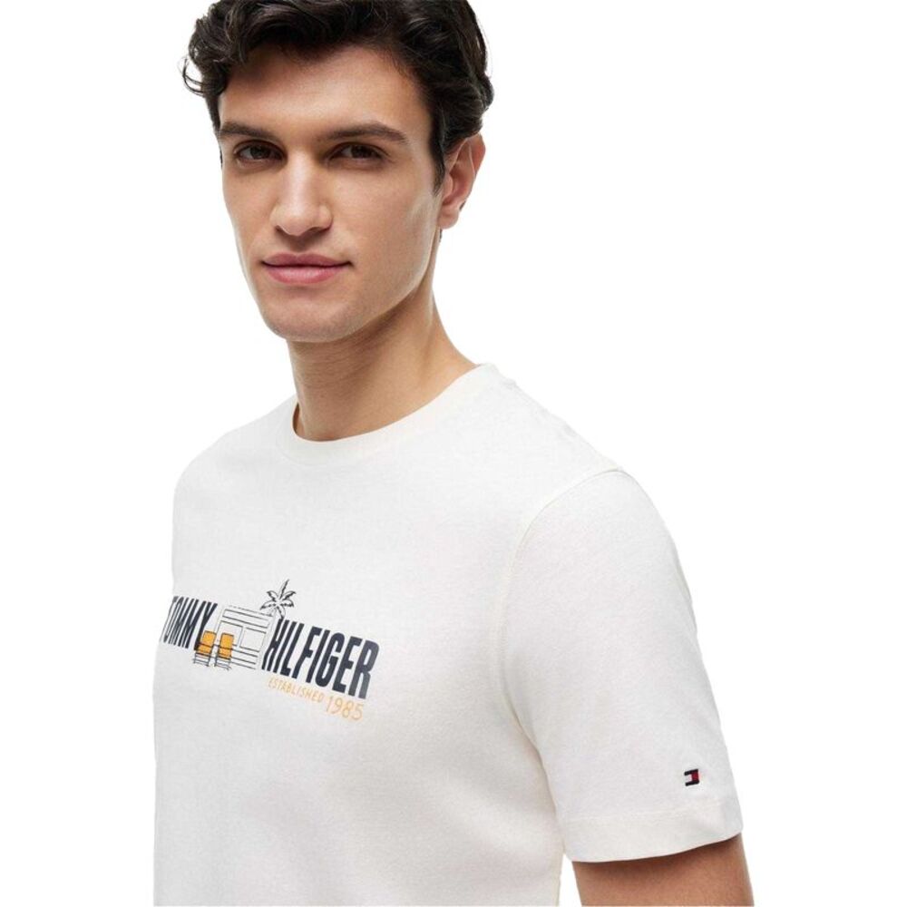 Tommy Hilfiger Mens Summer Chest Print Regular T-Shirt / White/Blue
